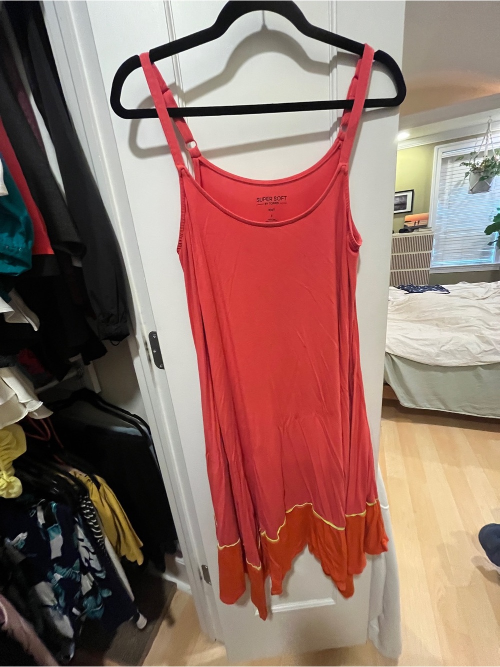 torrid Coral Slip Dress with Orange Ruffle Hem